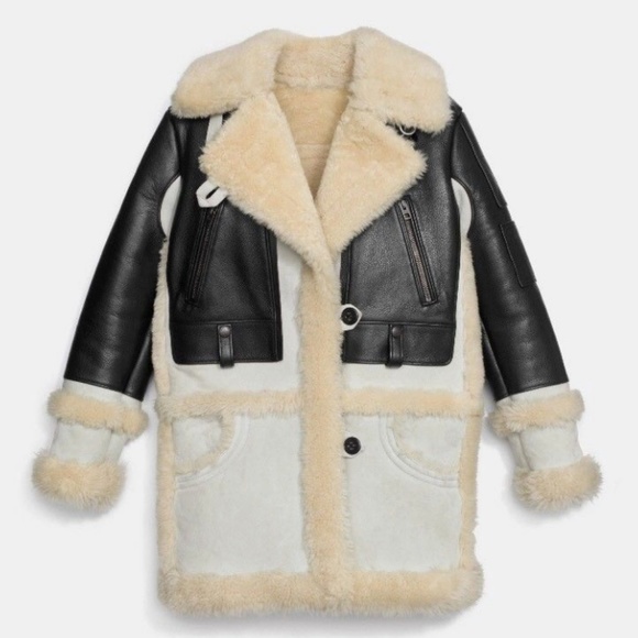 Coach Jackets & Blazers - COACH Coat Leather Shearling Fur Biker Moto Design